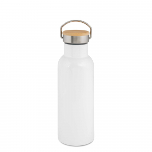 Edelstahl-Thermoflasche mit Bambusdeckel 500 ml in weiß